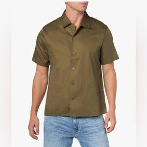 NWT John Varvatos Danny Cotton Short Sleeve Camp Shirt Olive Green size XL